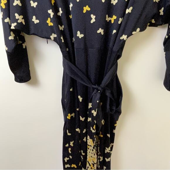 Issa London Black & Yellow Butterflies Cinch Waist Belted Dress SZ 4 - Picture 10 of 11